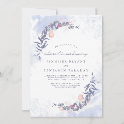 Dusty Blue and Blush Floral Rehearsal Dinner Invitation
