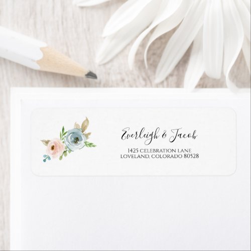 Dusty Blue and Blush Floral Wedding Return Address Label