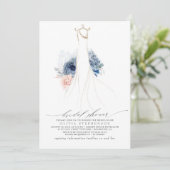 Dusty Blue and Blush Flowers Dress Bridal Shower Invitation (Standing Front)