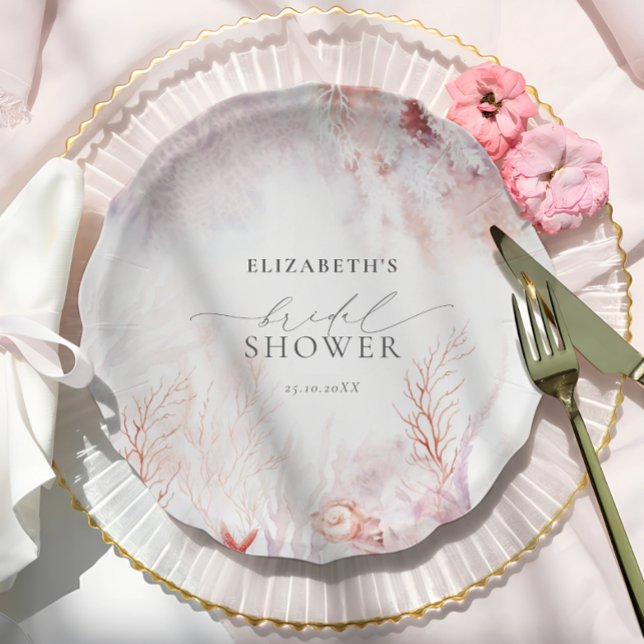 Dusty Blue and Blush Pink Flora Bridal Shower Paper Plates (Creator Uploaded)