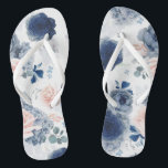 Dusty Blue and Blush Pink Floral Elegant Botanical Flip Flops<br><div class="desc">Dusty blue and navy blue and pink flowers beautiful flip flops for any party</div>