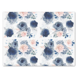 Dusty Blue and Blush Pink Flowers Elegant Tissue Paper