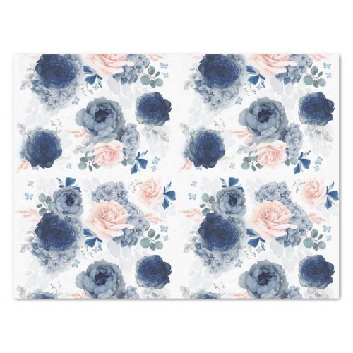 Dusty Blue and Blush Pink Flowers Elegant Tissue Paper