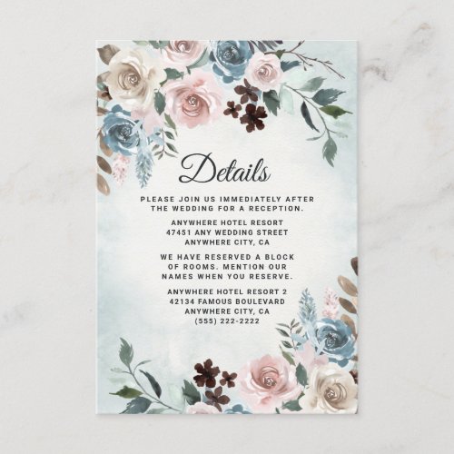 Dusty Blue and Blush Pink Mauve Floral Wedding Enclosure Card
