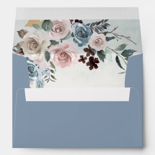 Dusty Blue and Blush Pink Mauve Floral Wedding Envelope