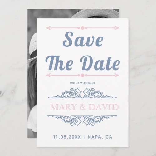 Dusty blue and blush pink typography Save the Date