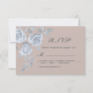 Dusty Blue and Blush Pink Watercolor Rose Wedding RSVP Card