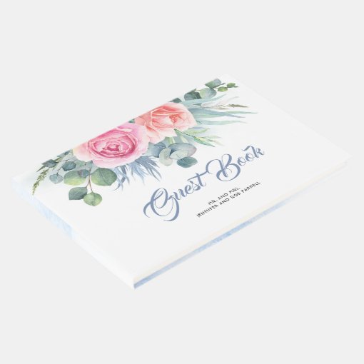 Dusty Blue and Blush Pink Wedding Guest Book | Zazzle