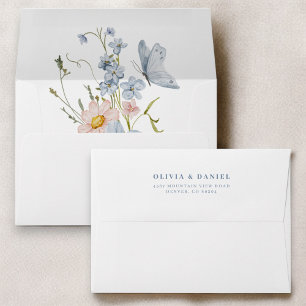 Dusty Blue and Blush Pink Wildflower Wedding Envelope
