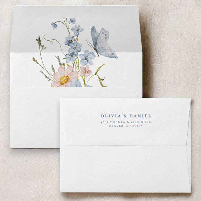 Dusty Blue and Blush Pink Wildflower Wedding Envelope (Creator Uploaded)