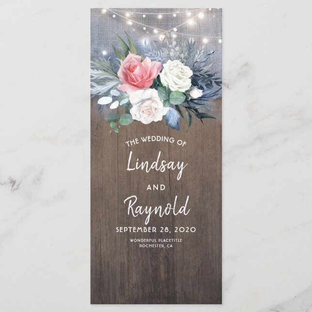 Dusty Blue and Blush Rustic Wood Wedding Programs (Front)
