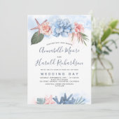 Dusty Blue and Blush Tropical Beach Wedding Invitation (Standing Front)