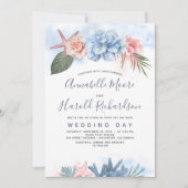 Dusty Blue and Blush Tropical Beach Wedding Invitation (Front)