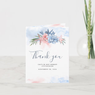 Dusty Blue and Blush Watercolor Beach Wedding Thank You Card