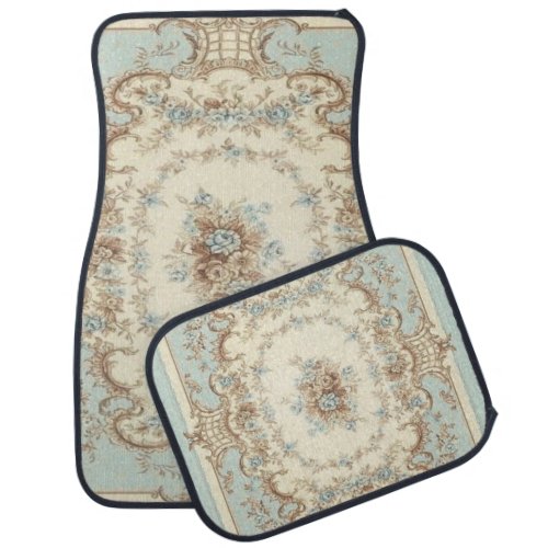 Dusty Blue and Brown Floral Oriental Car Floor Mat