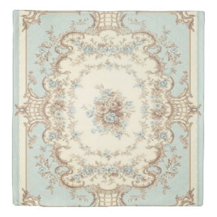 Dusty Blue and Brown Floral Oriental Duvet Cover