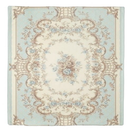 Dusty Blue and Brown Floral Oriental Duvet Cover