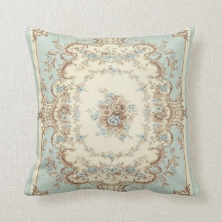 Dusty Blue and Brown Floral Oriental Throw Pillow