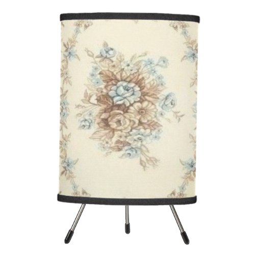 Dusty Blue and Brown Floral Oriental Tripod Lamp
