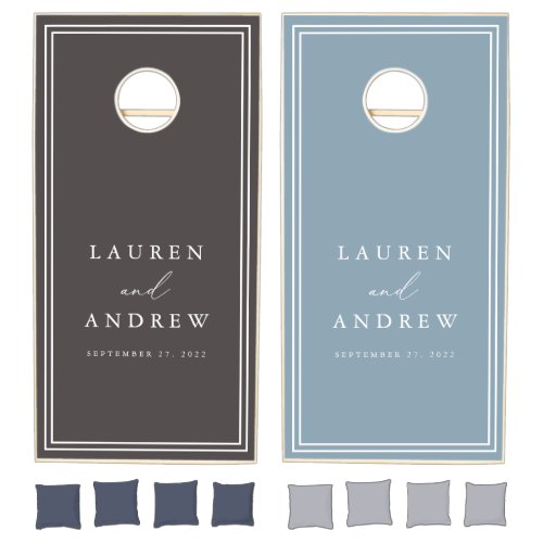 Dusty Blue and Brown Minimalist Personalized Cornhole Set