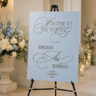 Dusty Blue and Brown Romantic Wedding Welcome Sign