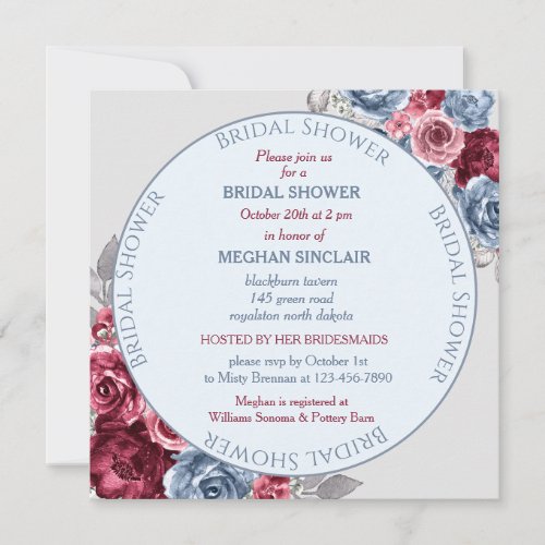 Dusty Blue and Burgundy Bridal Shower Invitation