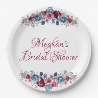 Dusty Blue and Burgundy Bridal Shower   Paper Plates