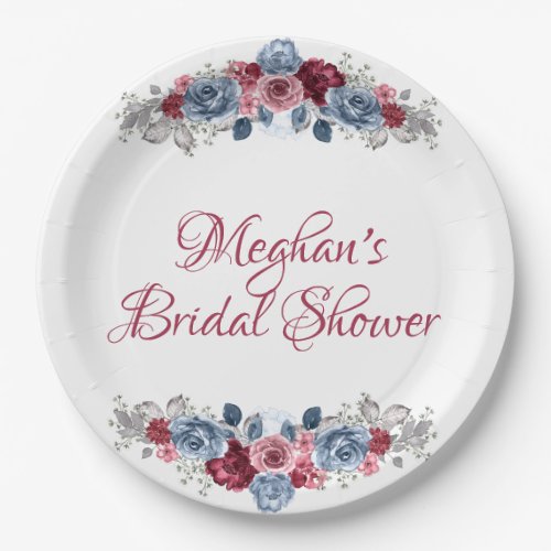 Dusty Blue and Burgundy Bridal Shower   Paper Plates