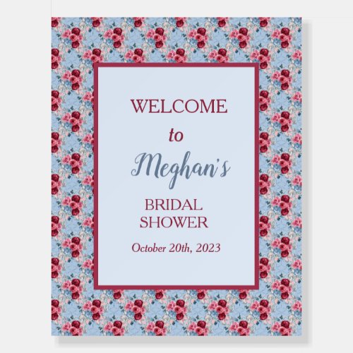 Dusty Blue and Burgundy Bridal Shower Welcome Foam Board