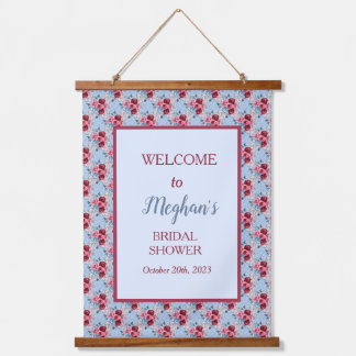 Dusty Blue and Burgundy Bridal Shower Welcome Hanging Tapestry
