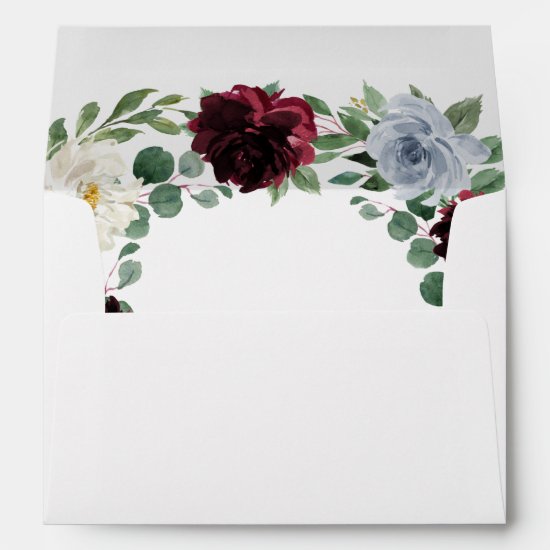 Dusty Blue and Burgundy Cranberry Fall Wedding Envelope