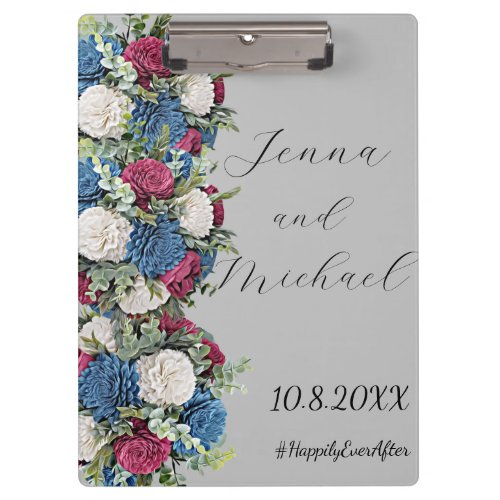 Dusty Blue and Burgundy Floral  Clipboard