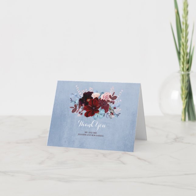 Dusty Blue and Burgundy Floral Thank You (Front)