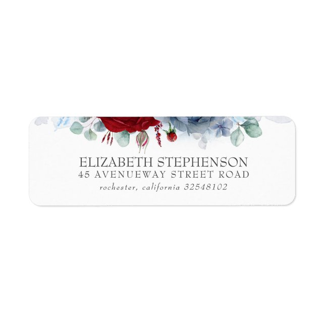 Dusty Blue and Burgundy Red Floral Elegant Label (Front)