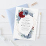 Dusty Blue and Burgundy Red Floral Elegant Wedding Invitation