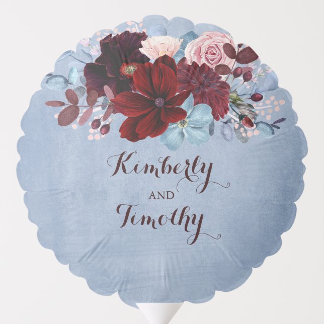 Dusty Blue and Burgundy Red Floral Wedding Balloon (Back)