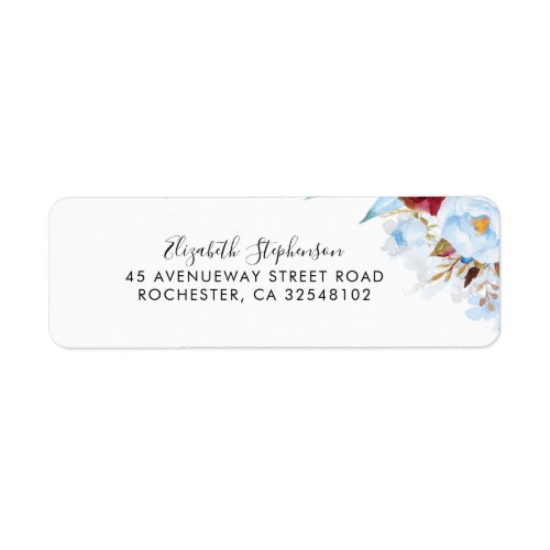 Dusty Blue and Burgundy Red Flowers Label