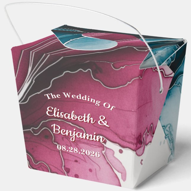 Dusty Blue and Burgundy Swirl Wedding Favor Boxes (Back)