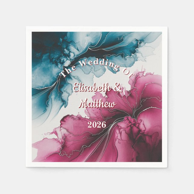 Dusty Blue and Burgundy Swirl Wedding Napkins (Front)