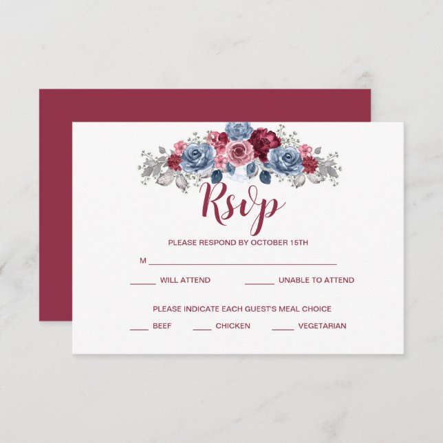 Dusty Blue and Burgundy Wedding  RSVP Enclosure    Save The Date (Front/Back)