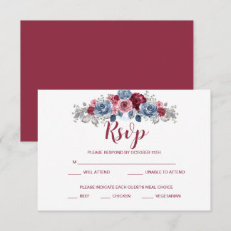 Dusty Blue and Burgundy Wedding RSVP Enclosure Save The Date