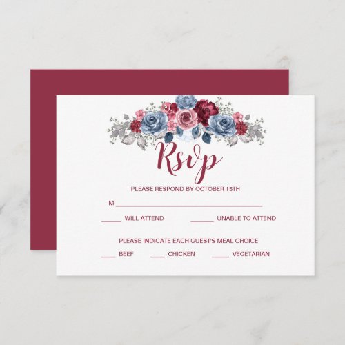Dusty Blue and Burgundy Wedding  RSVP Enclosure    Save The Date