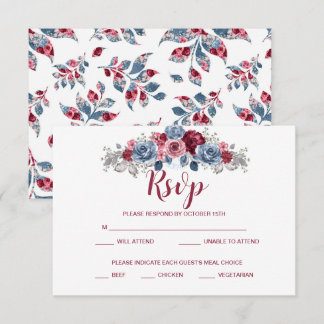Dusty Blue and Burgundy Wedding RSVP Enclosure Save The Date