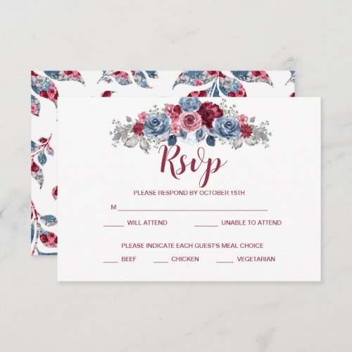 Dusty Blue and Burgundy Wedding  RSVP Enclosure    Save The Date