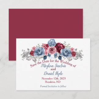 Dusty Blue and Burgundy Wedding Save The Date