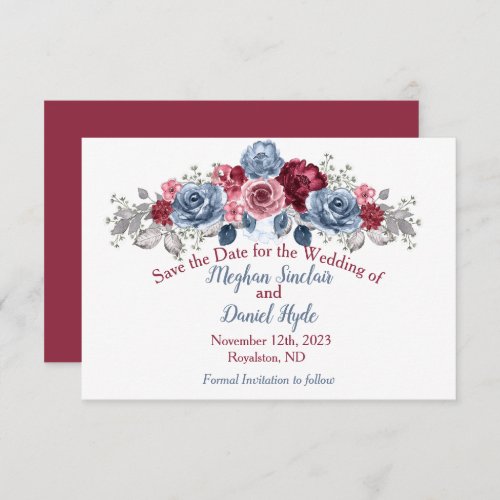 Dusty Blue and Burgundy Wedding  Save The Date