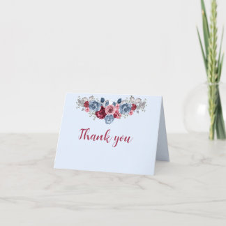 Dusty Blue and Burgundy Wedding  Thank You Card