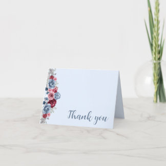 Dusty Blue and Burgundy Wedding  Thank You Card