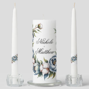Dusty Blue and Cotton Wedding Unity Candle Set