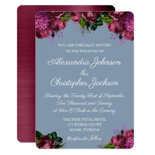 Cranberry Invitations Zazzle Dusty Blue And Cranberry Burgundy Wedding Invitation